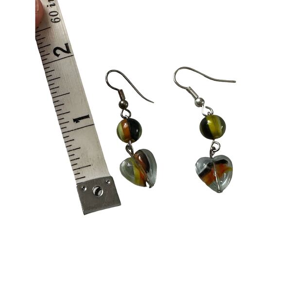 Glass Marble Heart Earrings - Picture 3 of 4
